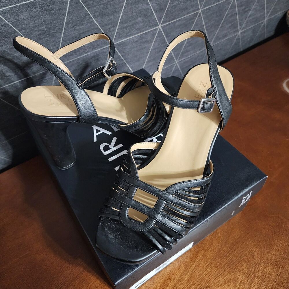 Naturalizer Women's Strappy Heel Sandals Jules Ankle Strap Sandals Leather Black - Picture 2 of 6